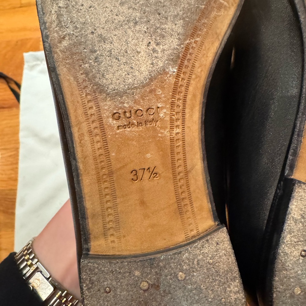 Gucci Jordaan Women Black Leather Horsebit Loafers Size 37.5 - Picture 11 of 12